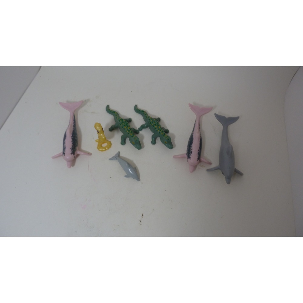Vintage Aquatic Animal Toy Lot Pink Dolphins Alligators Seahorse 7pc Set